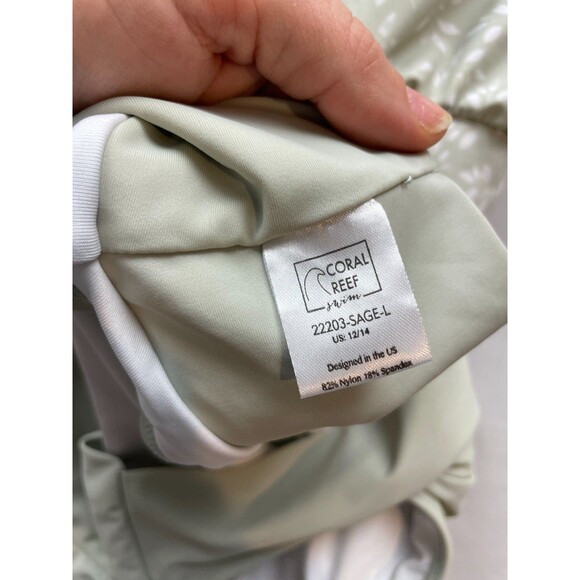 Coral Reef Floral Print 2 Piece Swimsuit Set Womens 12/14 Sage Green Tankini Set - Picture 2 of 4